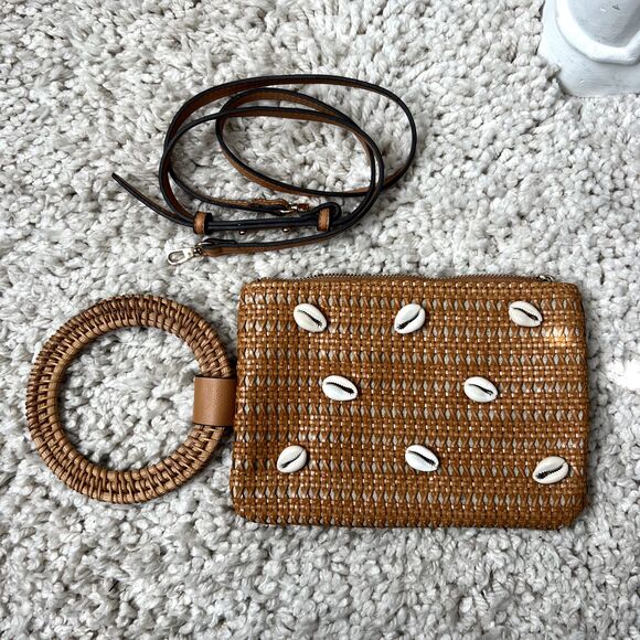 Woven Rattan Cowrie Shell Crossbody HandBag Wristlet with Handle Wicker CHIC - Picture 8 of 11